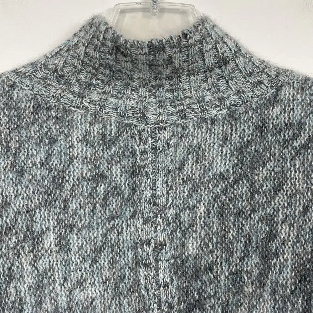 360Cashmere 100% Cashmere Sweater Size M Blue Gray Cropped Mock Neck Luxury Cozy
